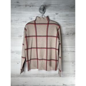 Tahari Sweater Womens Medium Plaid Windowpane Mock Neck Long Sleeve Pullover